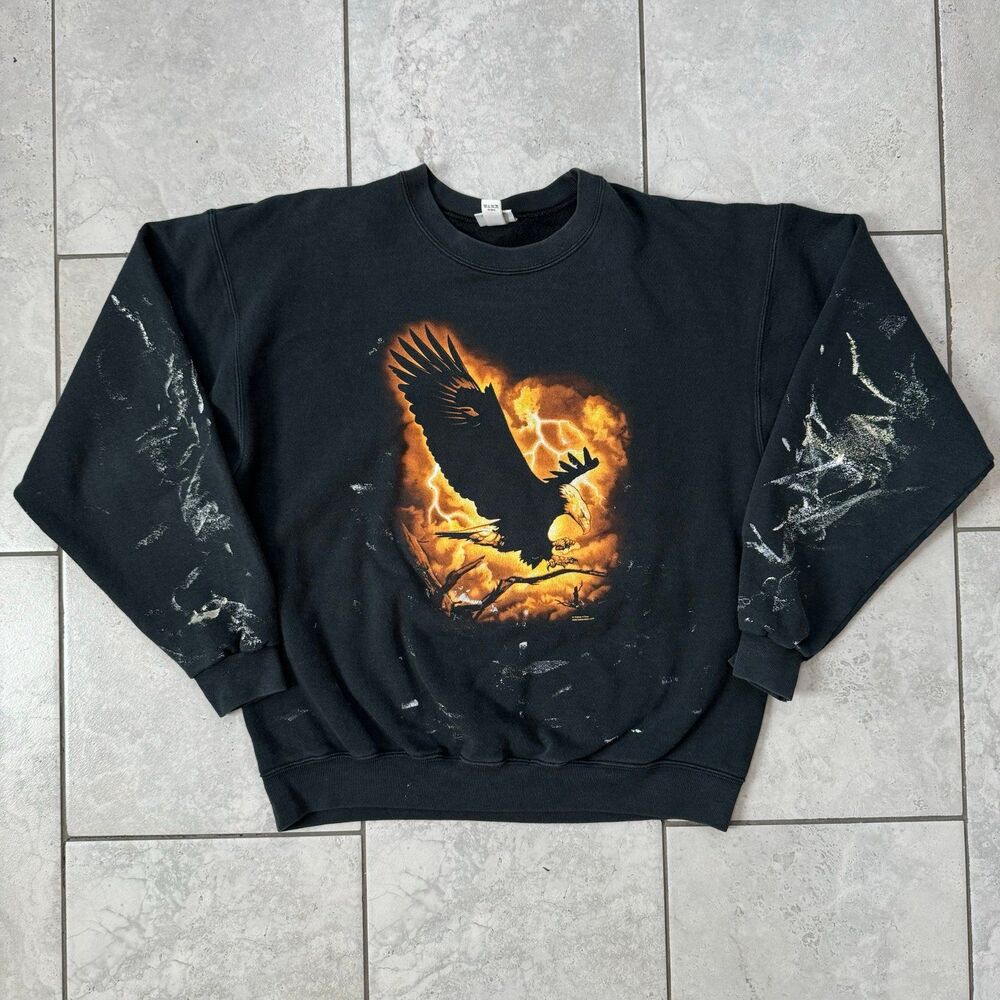 VINTAGE Eagle Anvil Human-I-Tees Painter Crewneck Sweatshirt Size L Distressed